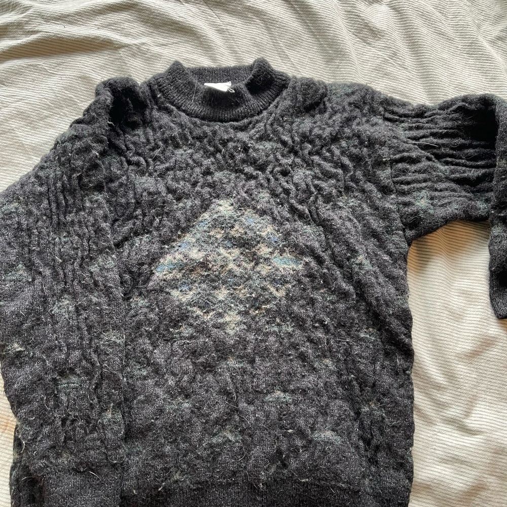 Vintage Black & Green Cable Knit Sweater